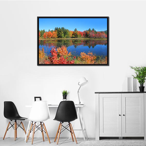 Autumn Trees Reflection In Pond Canvas Wall Art-3 Horizontal-Gallery Wrap-25" x 16"-Tiaracle