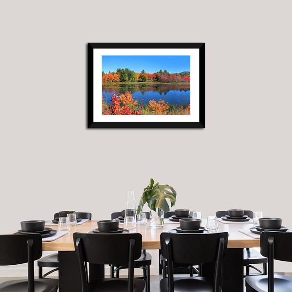 Autumn Trees Reflection In Pond Canvas Wall Art-3 Horizontal-Gallery Wrap-25" x 16"-Tiaracle
