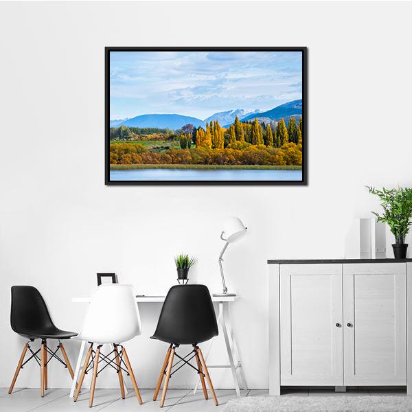 Autumn Trees With Lake Panoramic Canvas Wall Art-1 Piece-36" x 12"-Tiaracle