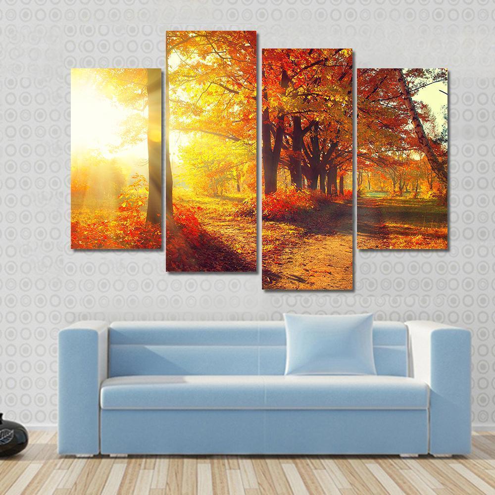 Sun Rays In Autumn Park Canvas Wall Art-4 Pop-Gallery Wrap-50" x 32"-Tiaracle
