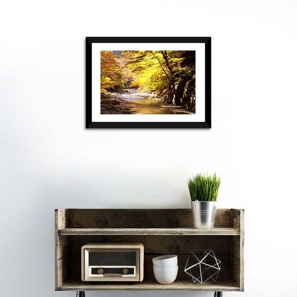 Autumnal Leaves & Stream Canvas Wall Art-1 Piece-Framed Print-20" x 16"-Tiaracle