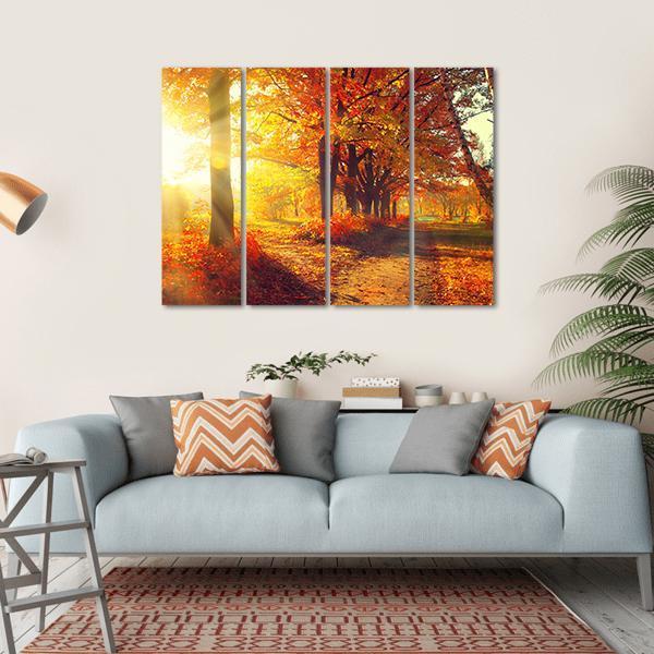 Sun Rays In Autumn Park Canvas Wall Art-4 Horizontal-Gallery Wrap-34" x 24"-Tiaracle