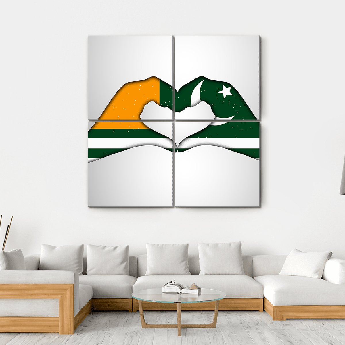 Azad Jammu & Kashmir Flag Canvas Wall Art-4 Square-Gallery Wrap-17" x 17"-Tiaracle