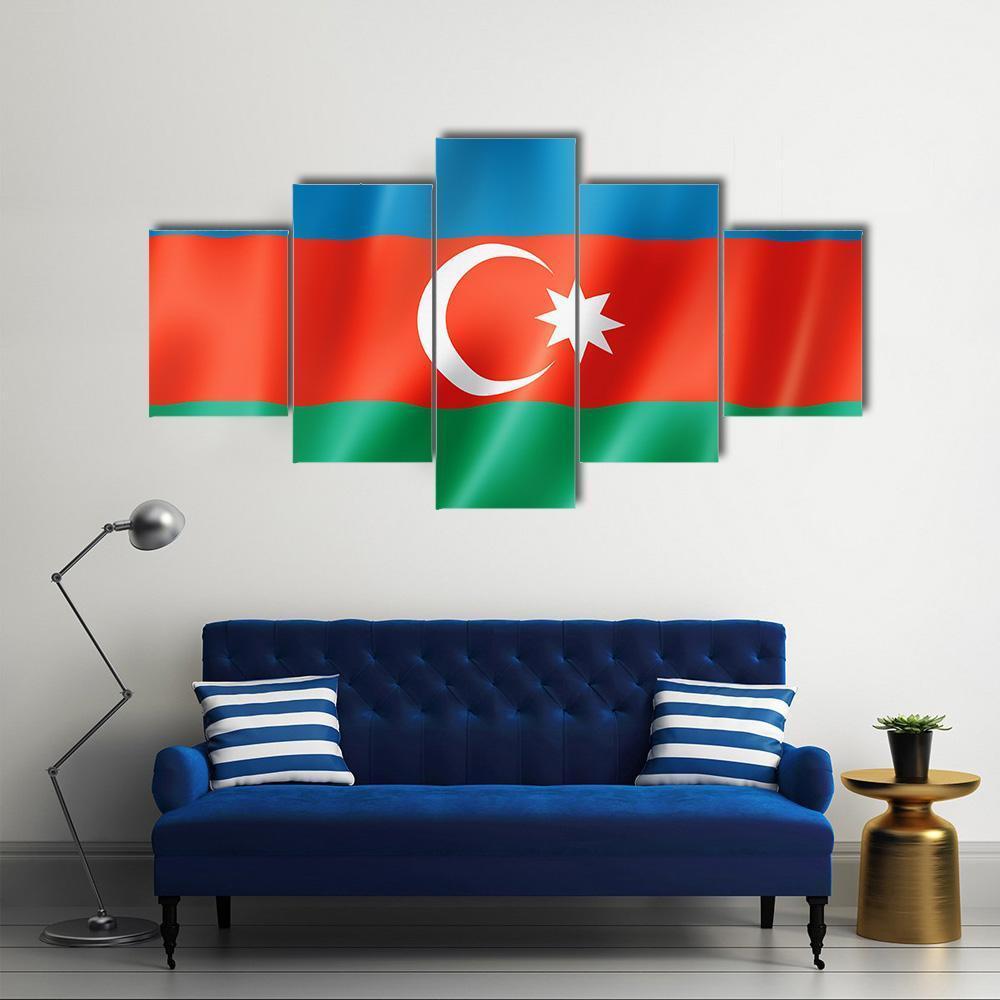 Azerbaijan Flag Canvas Wall Art-5 Star-Gallery Wrap-62" x 32"-Tiaracle