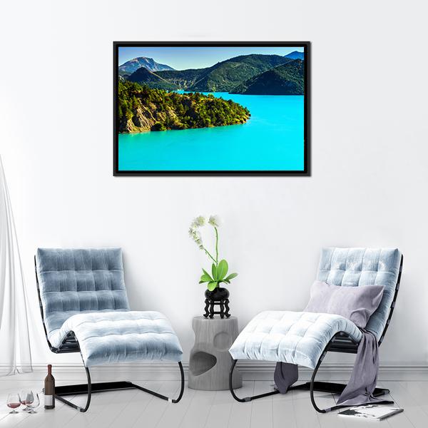 Azure Water Of Lac De La Castillon France Canvas Wall Art-3 Horizontal-Gallery Wrap-25" x 16"-Tiaracle