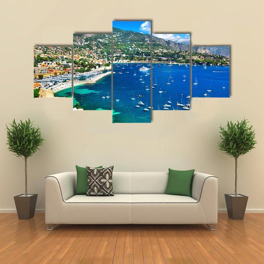 Azzure Coast Of France Canvas Wall Art-5 Star-Gallery Wrap-62" x 32"-Tiaracle