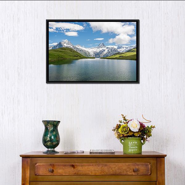 Bachalpsee Lake Switzerland Canvas Wall Art-1 Piece-Floating Frame-24" x 16"-Tiaracle