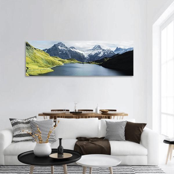 Lake In Swiss Alps Panoramic Canvas Wall Art-1 Piece-36" x 12"-Tiaracle