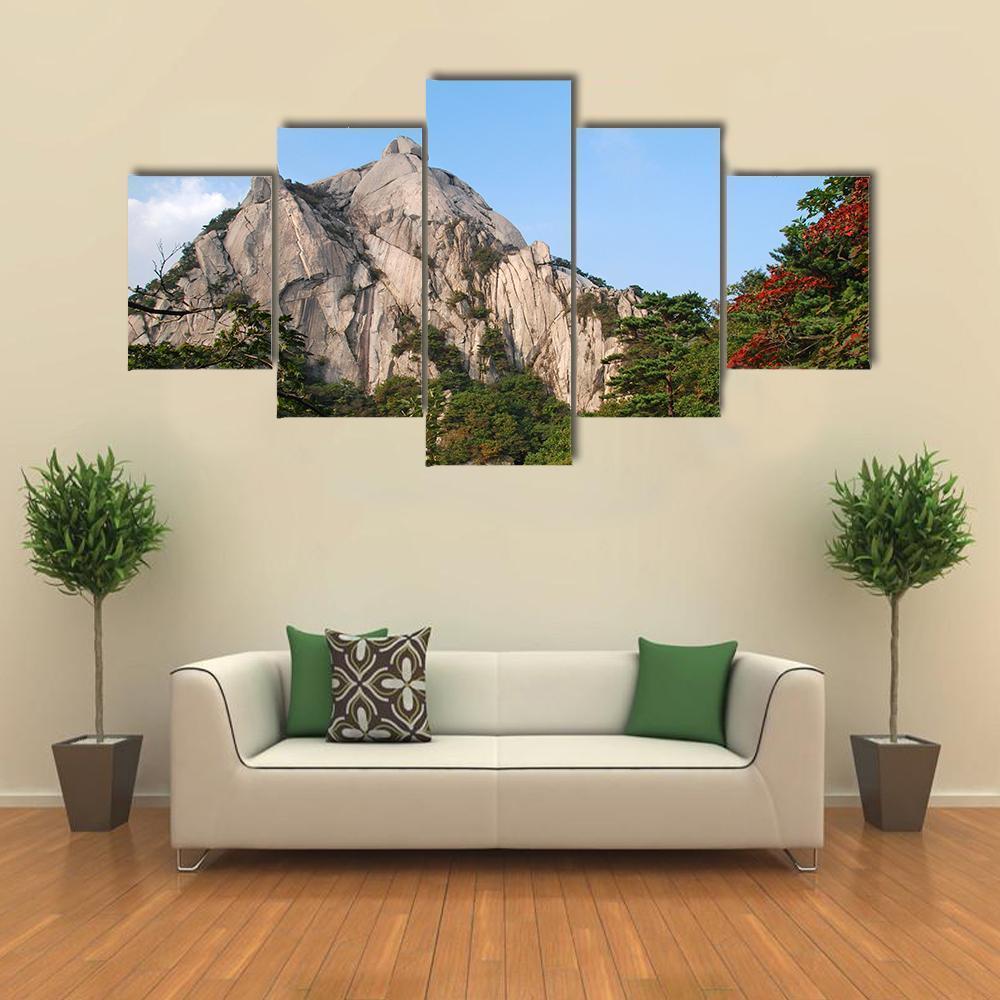 Mountains Bukhansan In Seoul Canvas Wall Art-5 Star-Gallery Wrap-62" x 32"-Tiaracle