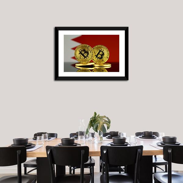 Bahrain Flag With Bitcoin Canvas Wall Art-3 Horizontal-Gallery Wrap-25" x 16"-Tiaracle