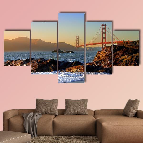 San Francisco Bridge Canvas Wall Art-5 Star-Gallery Wrap-62" x 32"-Tiaracle