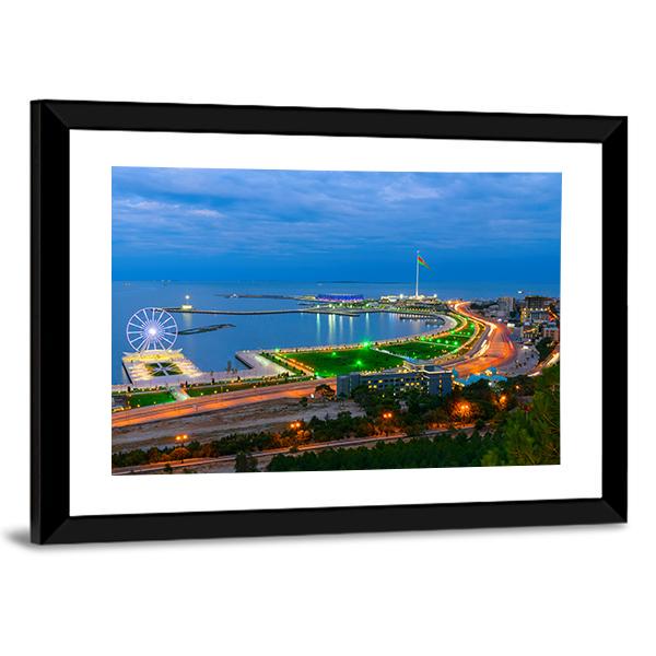 Baku City On The Caspian Sea Panoramic Canvas Wall Art-1 Piece-36" x 12"-Tiaracle