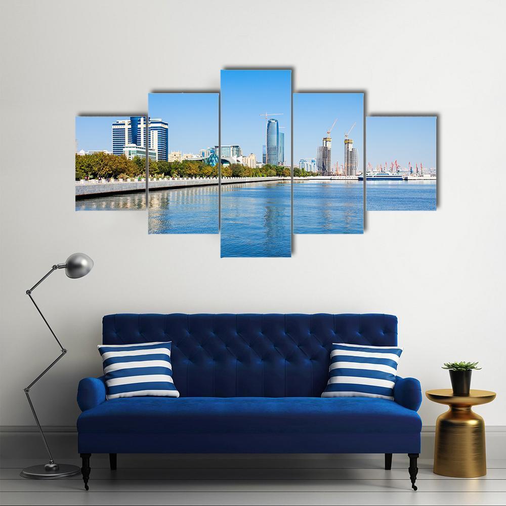 Baky Skyline Azerbaijan Canvas Wall Art-5 Star-Gallery Wrap-62" x 32"-Tiaracle