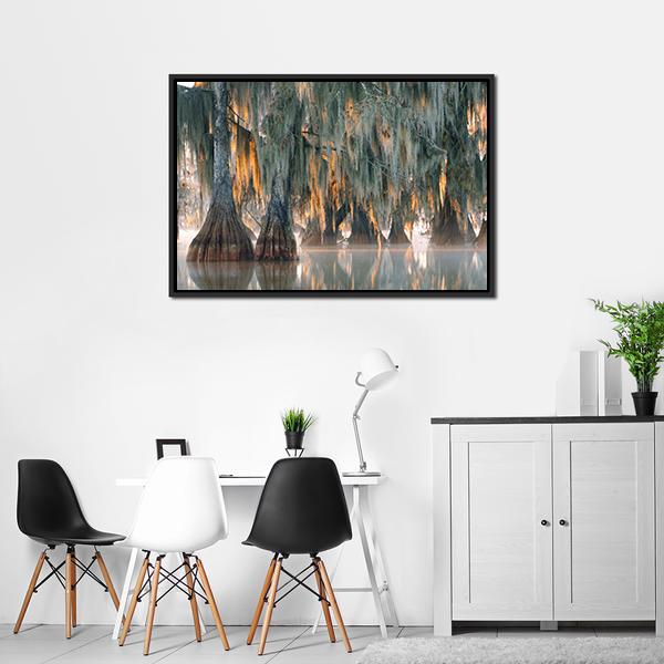 Bald Cypress Trees Canvas Wall Art-1 Piece-Floating Frame-24" x 16"-Tiaracle