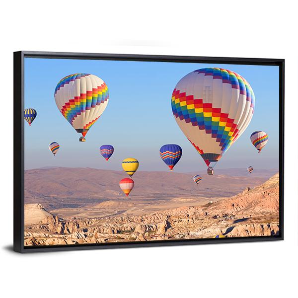 Balloons Flying At Cappadocia Canvas Wall Art-3 Horizontal-Gallery Wrap-25" x 16"-Tiaracle