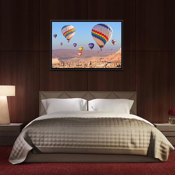 Balloons Flying At Cappadocia Canvas Wall Art-3 Horizontal-Gallery Wrap-25" x 16"-Tiaracle