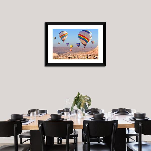 Balloons Flying At Cappadocia Canvas Wall Art-3 Horizontal-Gallery Wrap-25" x 16"-Tiaracle