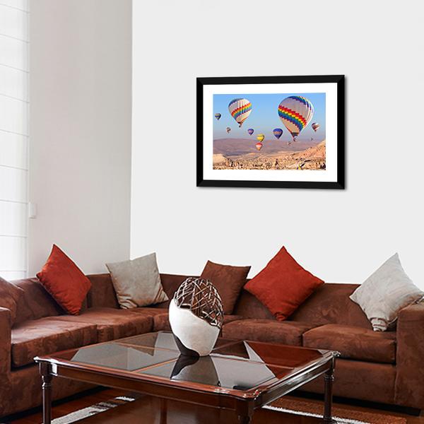 Balloons Flying At Cappadocia Canvas Wall Art-3 Horizontal-Gallery Wrap-25" x 16"-Tiaracle