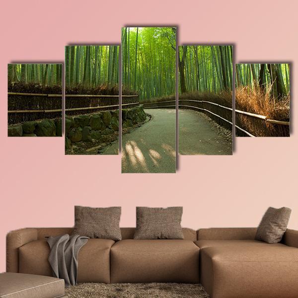 Arashiyama Bamboo Grove In Kyoto Japan Canvas Wall Art-5 Star-Gallery Wrap-62" x 32"-Tiaracle
