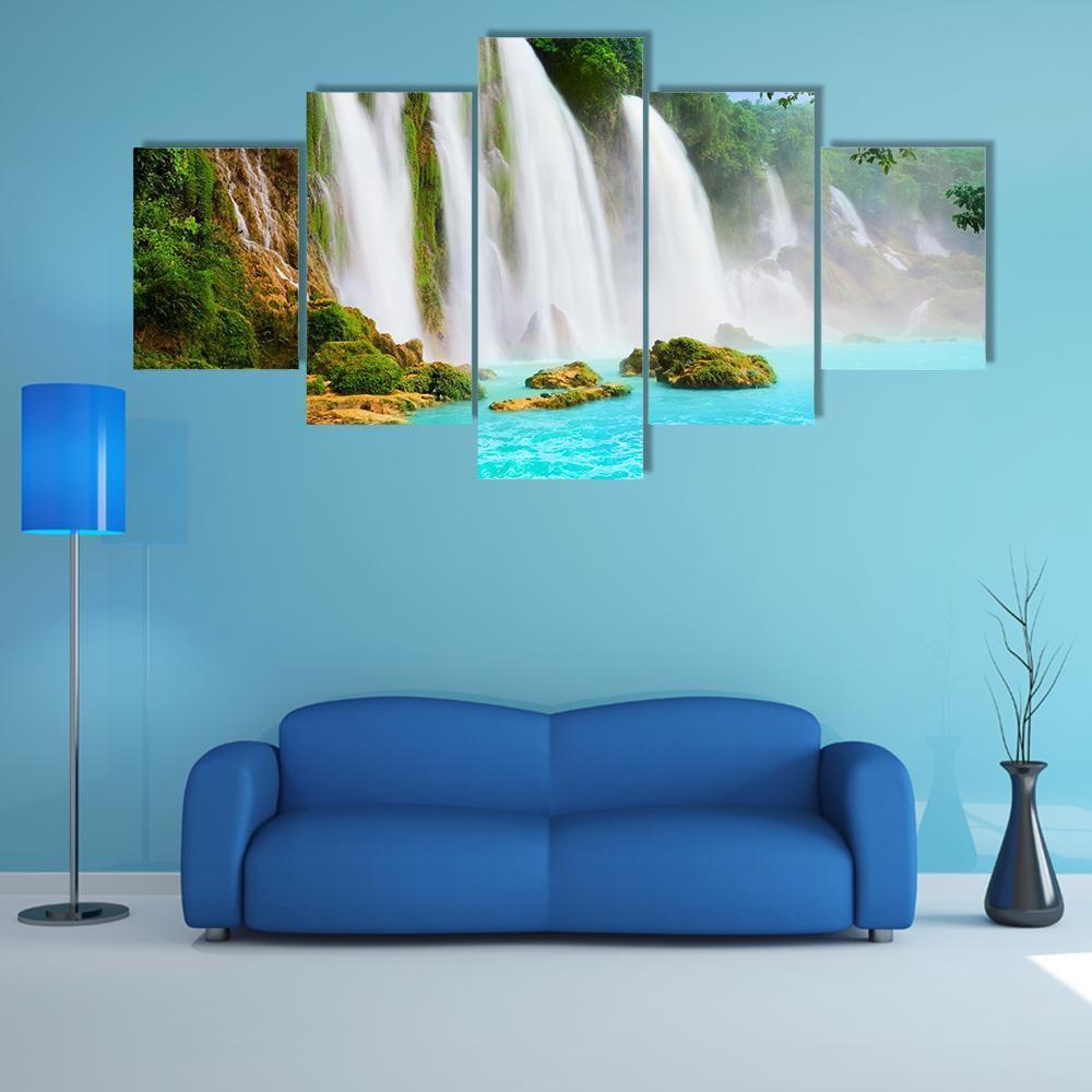 Ban Gioc Waterfall Vietnam Canvas Wall Art-5 Star-Gallery Wrap-62" x 32"-Tiaracle