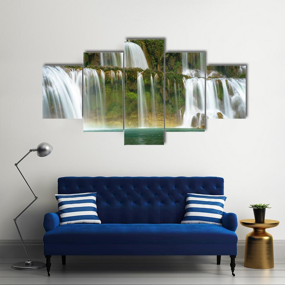 Ban Gioc Waterfall In Vietnam Canvas Wall Art-5 Star-Gallery Wrap-62" x 32"-Tiaracle