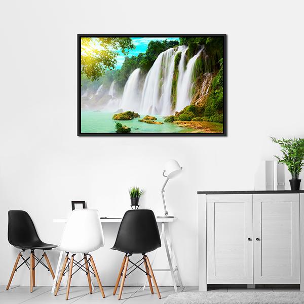Ban Gioc Waterfall Canvas Wall Art-1 Piece-Floating Frame-24" x 16"-Tiaracle