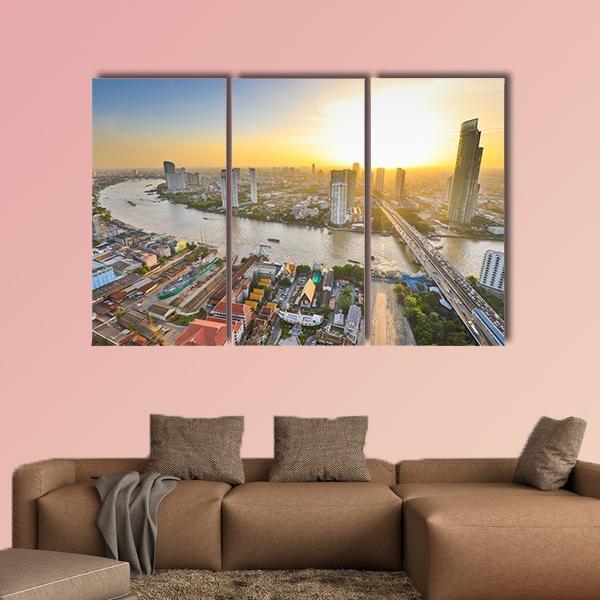 Bangkok At Twilight Canvas Wall Art-3 Horizontal-Gallery Wrap-37" x 24"-Tiaracle