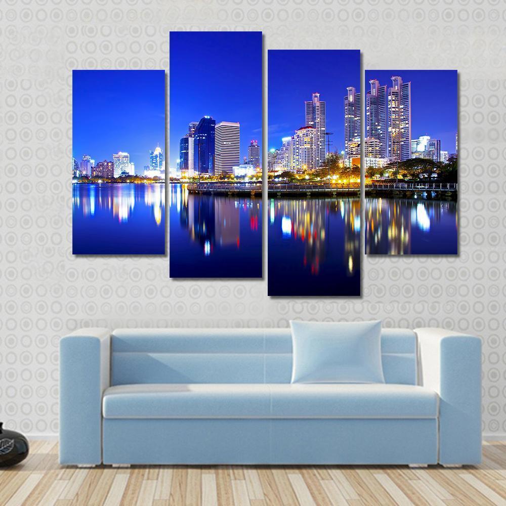 Bangkok City Downtown Canvas Wall Art-4 Pop-Gallery Wrap-50" x 32"-Tiaracle
