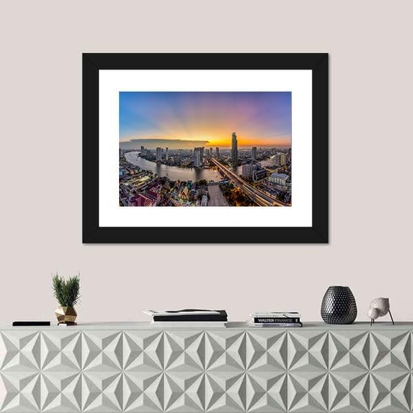 Bangkok Modern Business District At Dusk Panoramic Canvas Wall Art-1 Piece-36" x 12"-Tiaracle