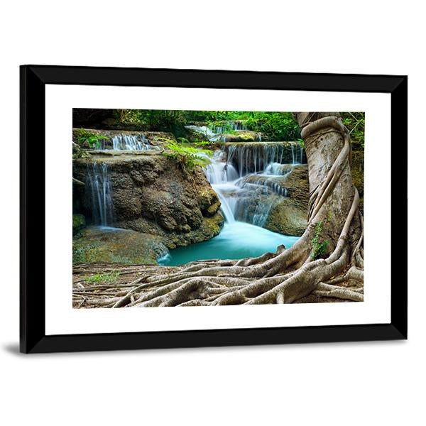 Limestone Waterfalls Canvas Wall Art-3 Horizontal-Gallery Wrap-25" x 16"-Tiaracle