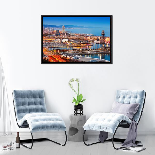 Barcelona City & Port Canvas Wall Art-3 Horizontal-Gallery Wrap-25" x 16"-Tiaracle