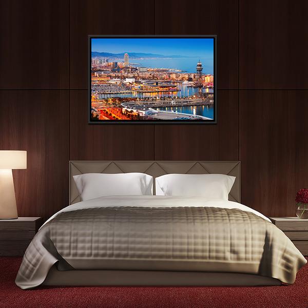 Barcelona City & Port Canvas Wall Art-3 Horizontal-Gallery Wrap-25" x 16"-Tiaracle