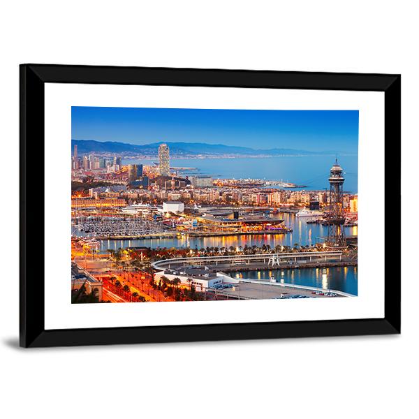 Barcelona City & Port Canvas Wall Art-3 Horizontal-Gallery Wrap-25" x 16"-Tiaracle