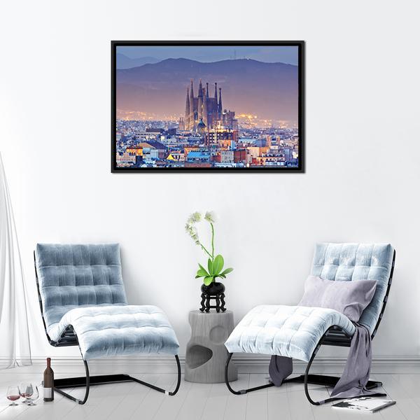 Barcelona At Night Panoramic Canvas Wall Art-1 Piece-36" x 12"-Tiaracle