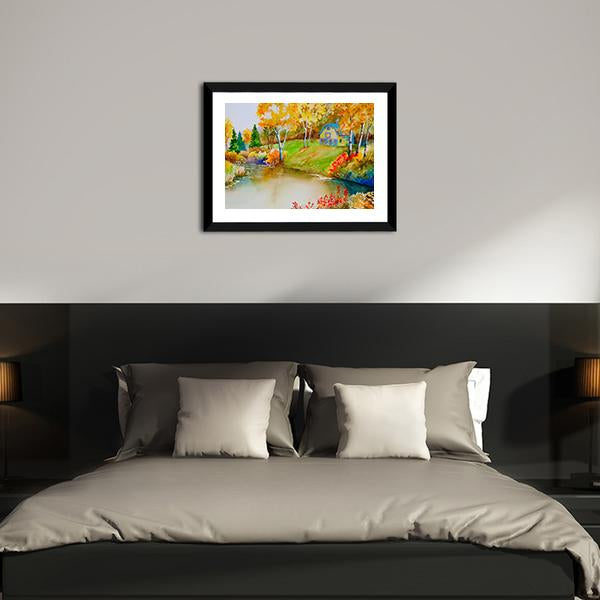 Barn & Pond In Autumn Canvas Wall Art-3 Horizontal-Gallery Wrap-25" x 16"-Tiaracle