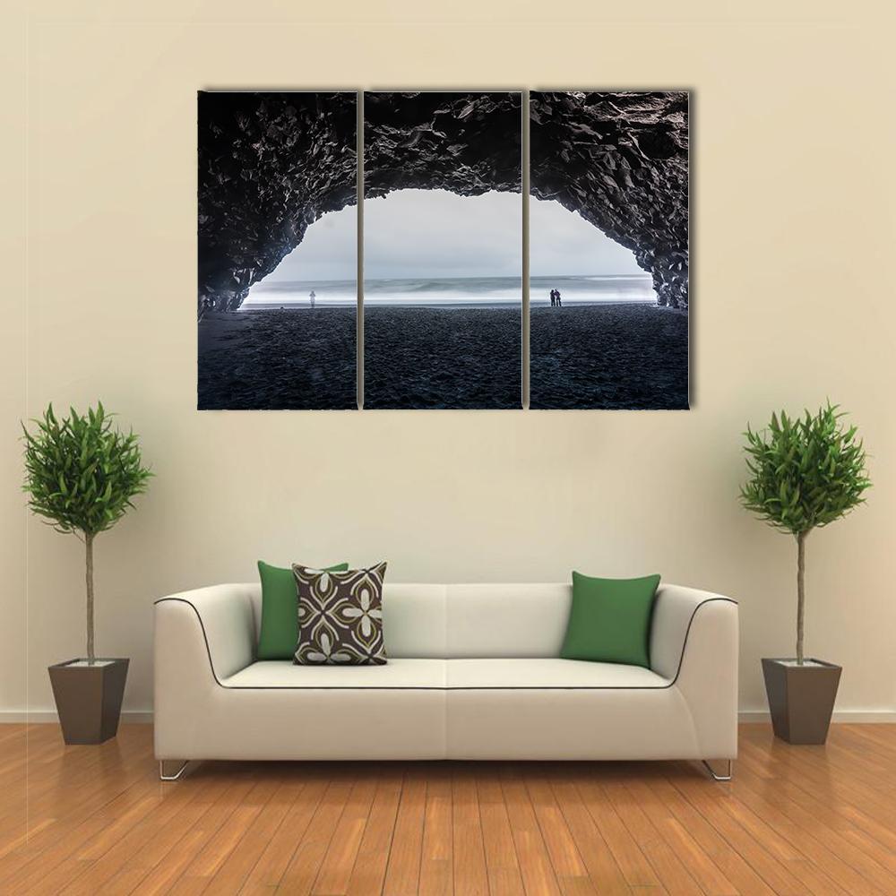 Basalt Cave At Reynisfjara Beach Canvas Wall Art-3 Horizontal-Gallery Wrap-37" x 24"-Tiaracle