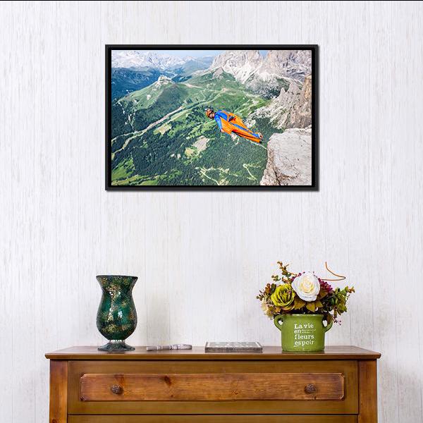 Base Jumper Jumping From Cliff Canvas Wall Art-1 Piece-Floating Frame-24" x 16"-Tiaracle