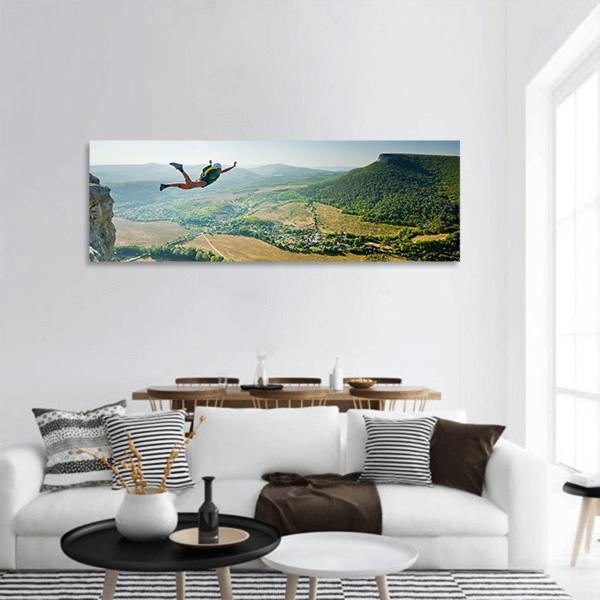 Base Jumper Panoramic Canvas Wall Art-1 Piece-36" x 12"-Tiaracle