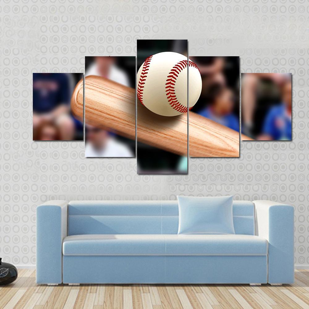 Baseball Bat Hitting Ball Canvas Wall Art-5 Star-Gallery Wrap-62" x 32"-Tiaracle