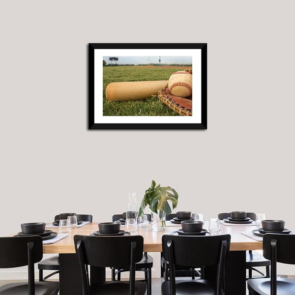 Baseball & Bat On Field Canvas Wall Art-3 Horizontal-Gallery Wrap-25" x 16"-Tiaracle