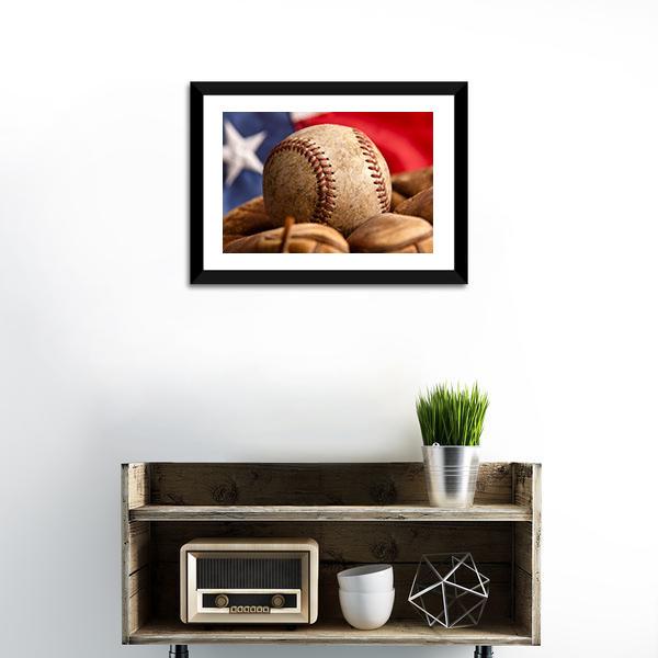 Baseball Glove & US Flag Canvas Wall Art-1 Piece-Framed Print-20" x 16"-Tiaracle