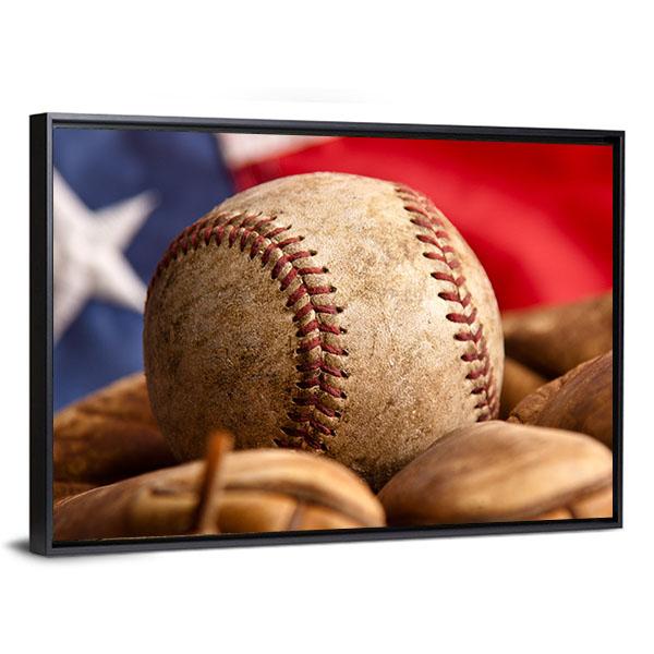 Baseball Glove & US Flag Canvas Wall Art-3 Horizontal-Gallery Wrap-25" x 16"-Tiaracle
