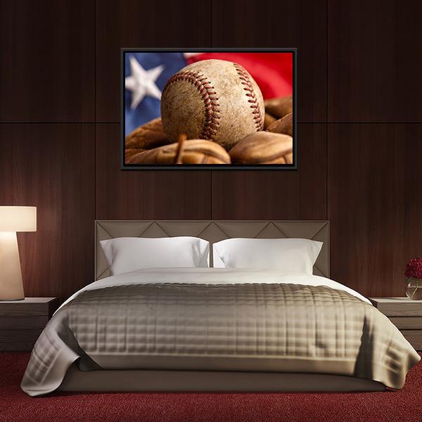 Baseball Glove & US Flag Canvas Wall Art-3 Horizontal-Gallery Wrap-25" x 16"-Tiaracle