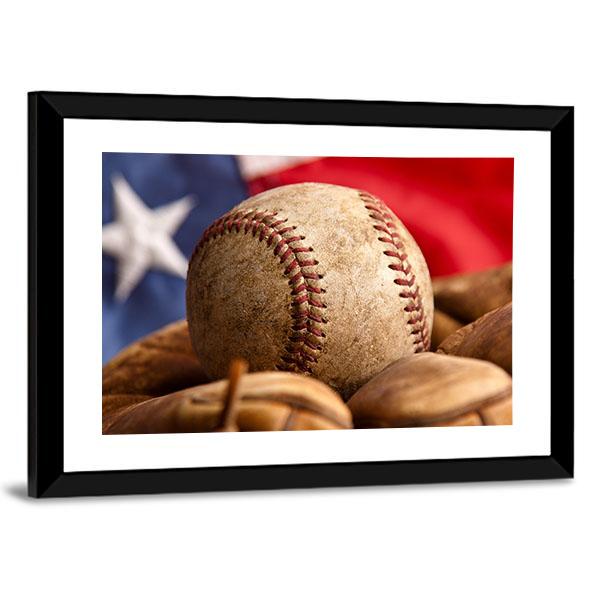 Baseball Glove & US Flag Canvas Wall Art-3 Horizontal-Gallery Wrap-25" x 16"-Tiaracle