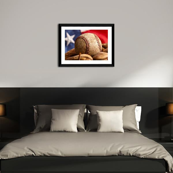Baseball Glove & US Flag Canvas Wall Art-3 Horizontal-Gallery Wrap-25" x 16"-Tiaracle