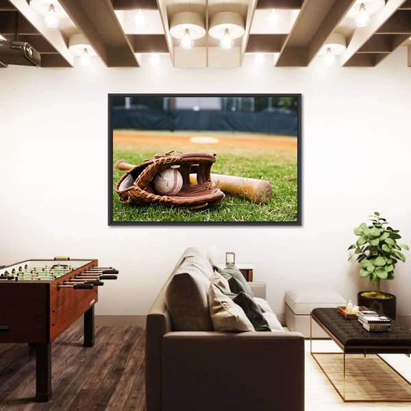 Baseball Glove & Bat Canvas Wall Art-3 Horizontal-Gallery Wrap-25" x 16"-Tiaracle