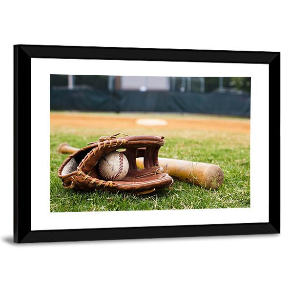 Baseball Glove & Bat Canvas Wall Art-3 Horizontal-Gallery Wrap-25" x 16"-Tiaracle