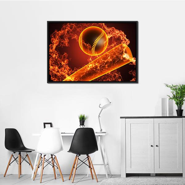 Baseball In Fire Canvas Wall Art-3 Horizontal-Gallery Wrap-25" x 16"-Tiaracle