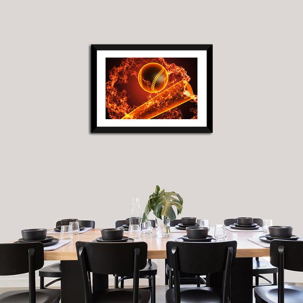 Baseball In Fire Canvas Wall Art-3 Horizontal-Gallery Wrap-25" x 16"-Tiaracle