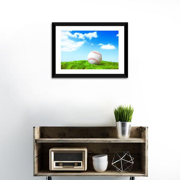 Baseball In Green Grass Canvas Wall Art-1 Piece-Framed Print-20" x 16"-Tiaracle
